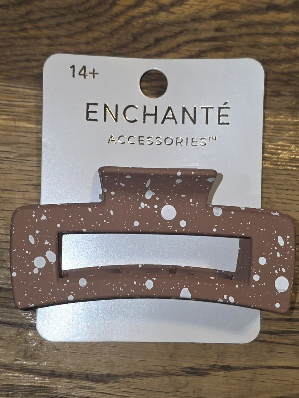 Enchanté Brown & White Speckled Rectangle Hair Claw Clip BNIB